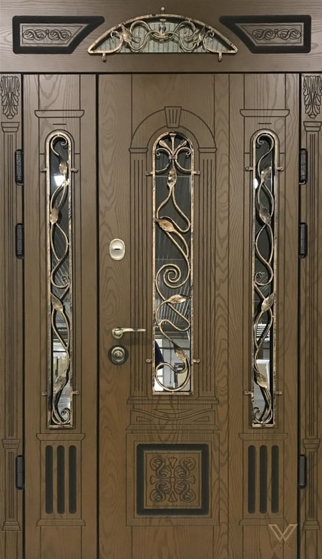 Вхідні двері з полімерними накладками, двополі, з ковкою і склопакетом